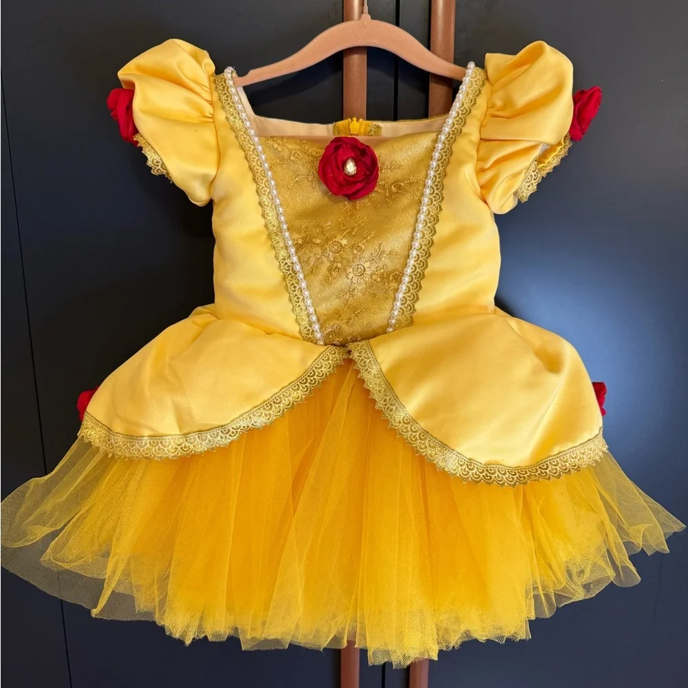 Yellow Princess Dance Costume with Red Rose Accent